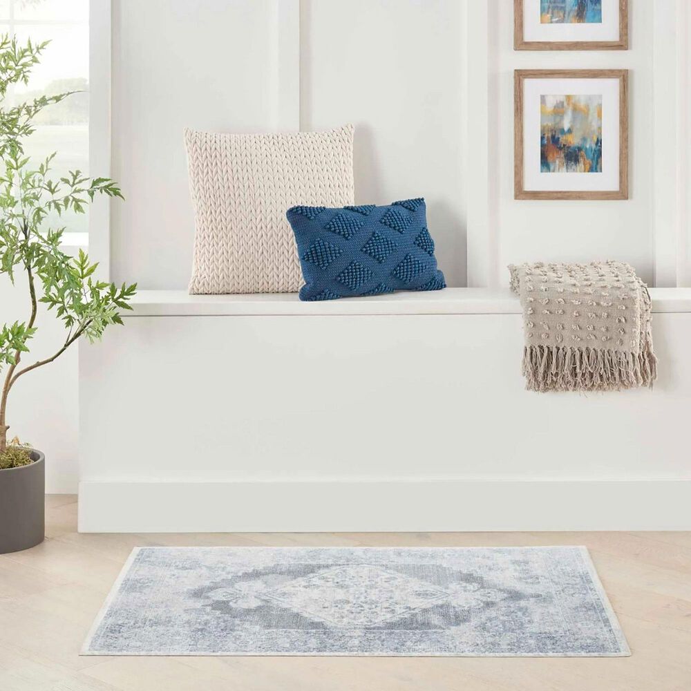 Nourison Astra Machine Washable 4&#39; x 6&#39; Blue and Ivory Area Rug, , large