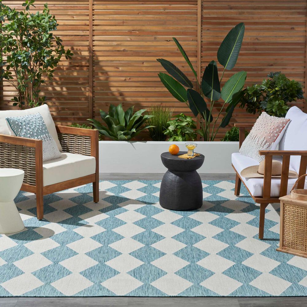 Nourison Positano Geometric Aqua 8&#39; x 10&#39; Indoor/Outdoor Area Rug, , large