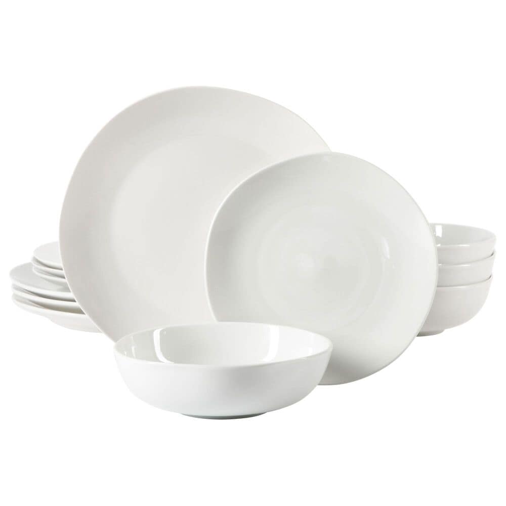 Gibson Homewares Aspen Drift 12-Piece Round Ceramic Dinnerware Set in White, , large