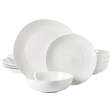 Gibson Homewares Aspen Drift 12-Piece Round Ceramic Dinnerware Set in White, , large