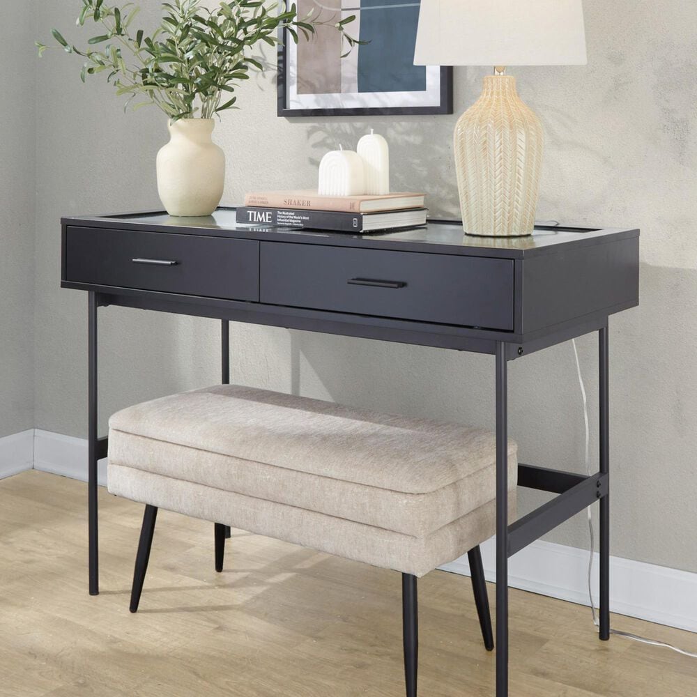 Lumisource Neapolitan Storage Bench with Light Brown Cushion in Black, , large