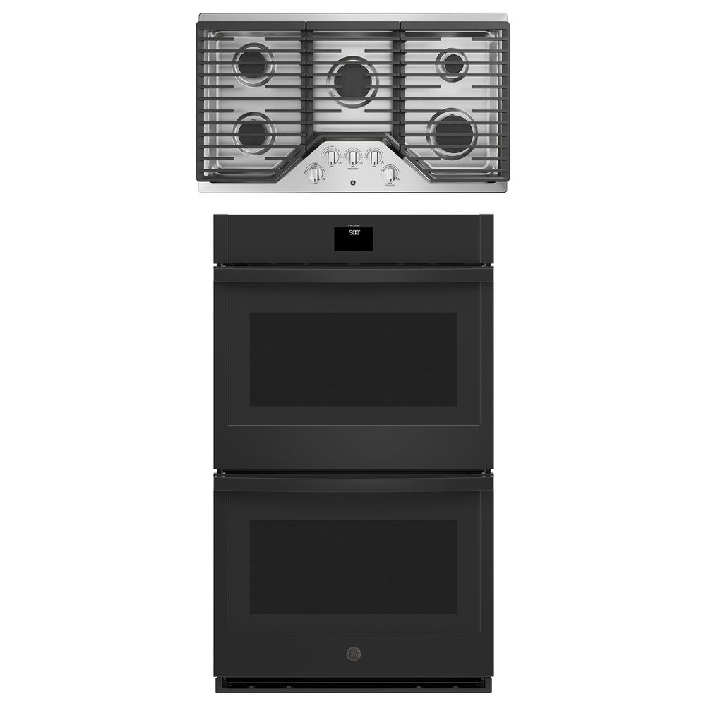 GE Appliances 2-Piece Kitchen Package with Black 30" Smart Built-In Double Wall Oven and Stainless Steel 36" Gas Cooktop, , large