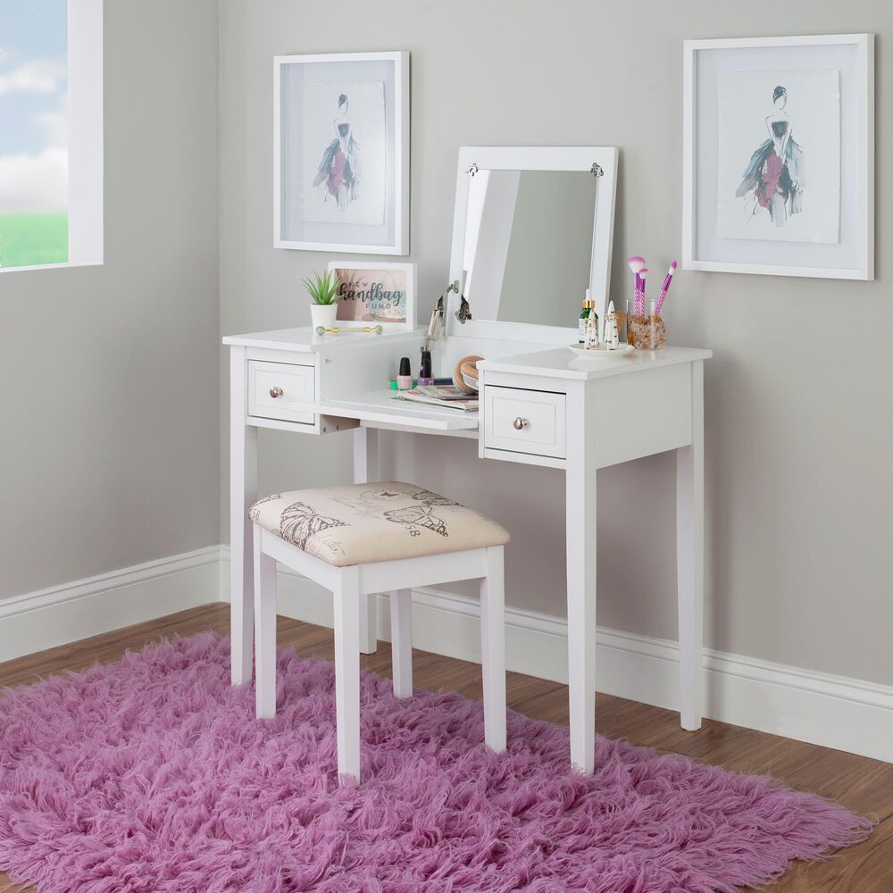 Linon Home Decor Virginia Vanity with Stool in White, , large