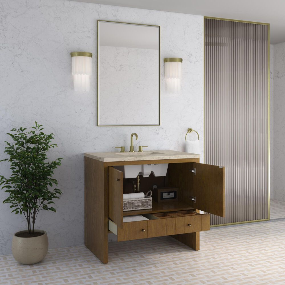 James Martin Hudson 36" Single Bathroom Vanity in Honey Oak with 3 cm Tajnar Eclos Top and Rectangular Sink, , large