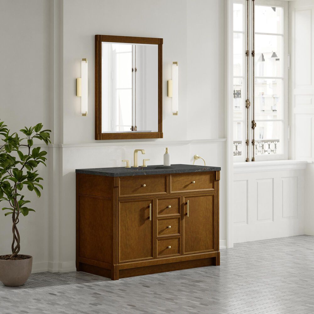 James Martin Bellshire 48" Single Bathroom Vanity in Honey Oak with 3 cm Parisien Bleu Silestone Top, Rectangular Sink and FreePower Wireless Charger, , large