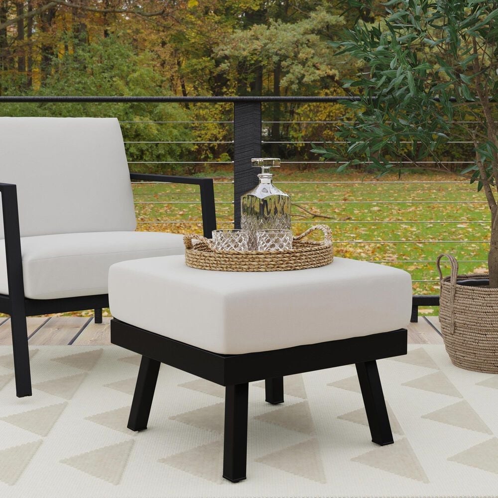Linon Home Decor Holland Patio Ottoman with Black Frame in Natural, , large