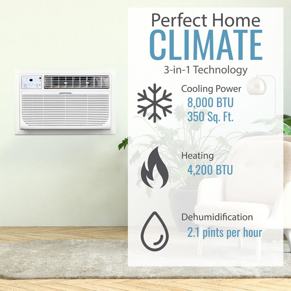 Almo Distributing Pennsylvania 8,000 BTU 115V Through-the-Wall Air Conditioner with 4,200 BTU Supplemental Heat Capability, , large