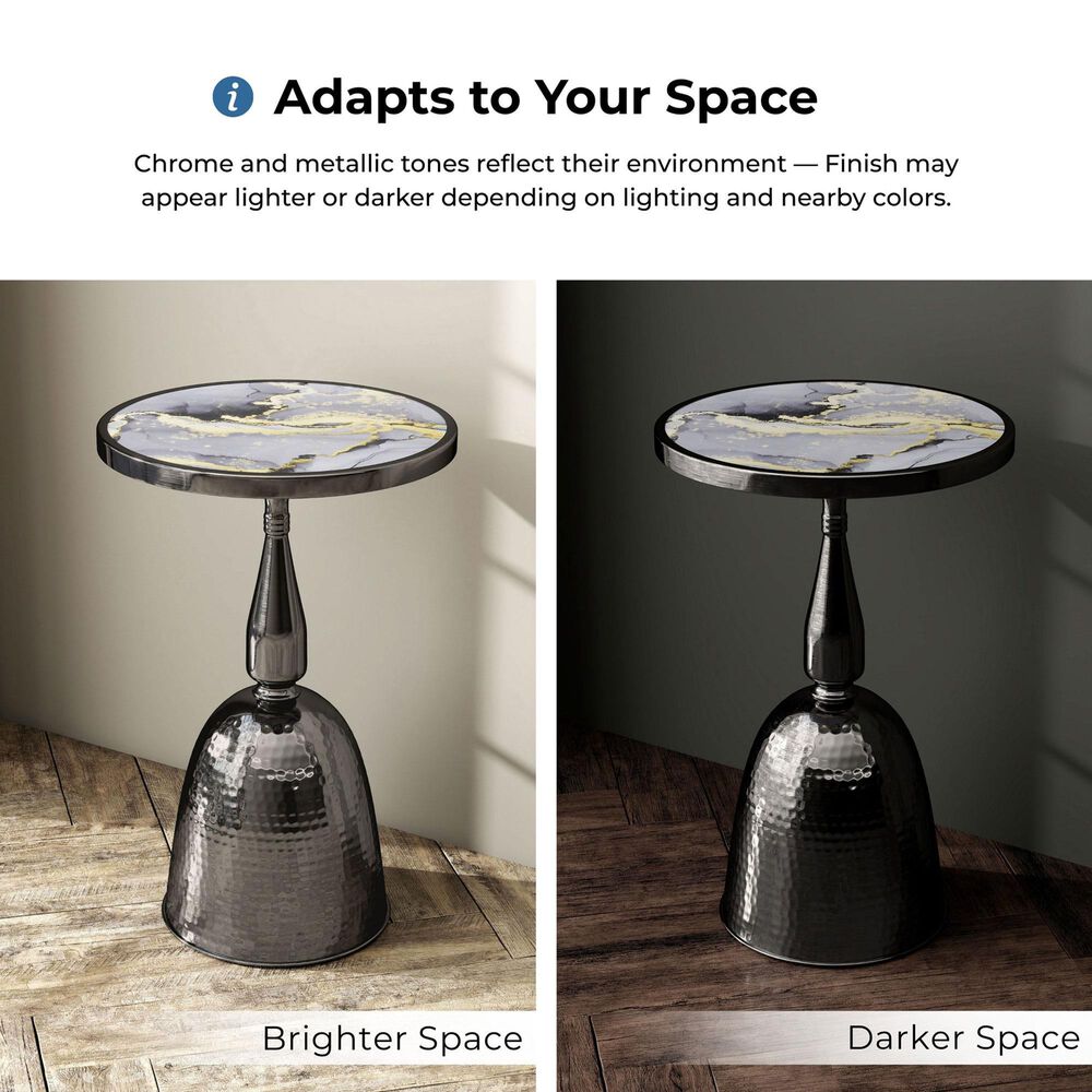 Furniture of America Gleam Round End Table in Black Nickel and Gray, , large