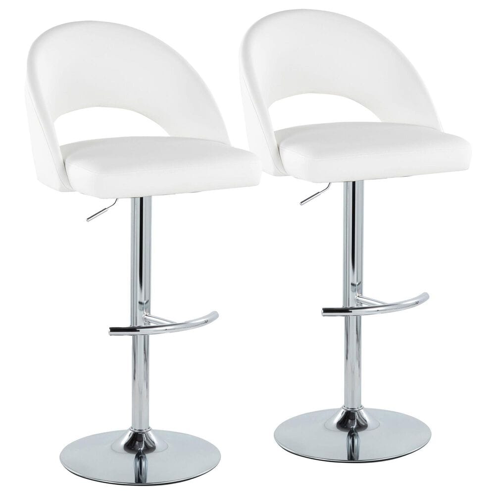 LumiSource Renee Adjustable Swivel Bar Stool with White Faux Leather Upholstery in Chrome (Set of 2), , large