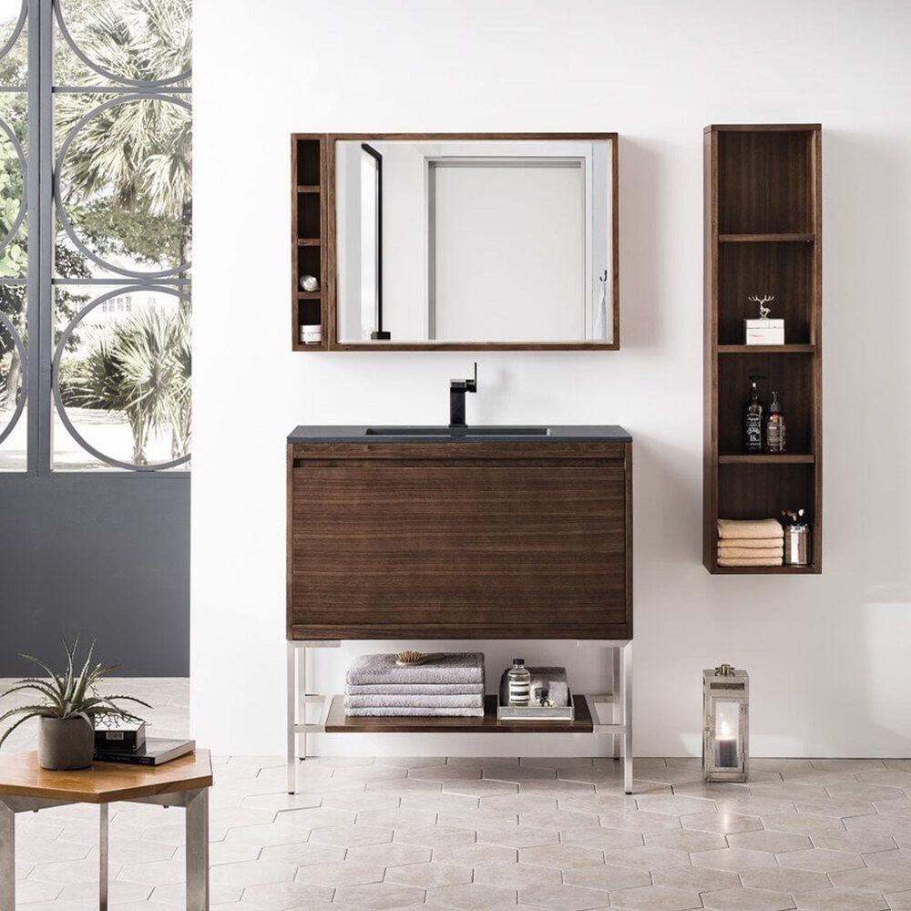 James Martin Vanities Mantova 35.4&quot; Single Vanity Cabinet in Mid-Century Walnut and Brushed Nickel, , large