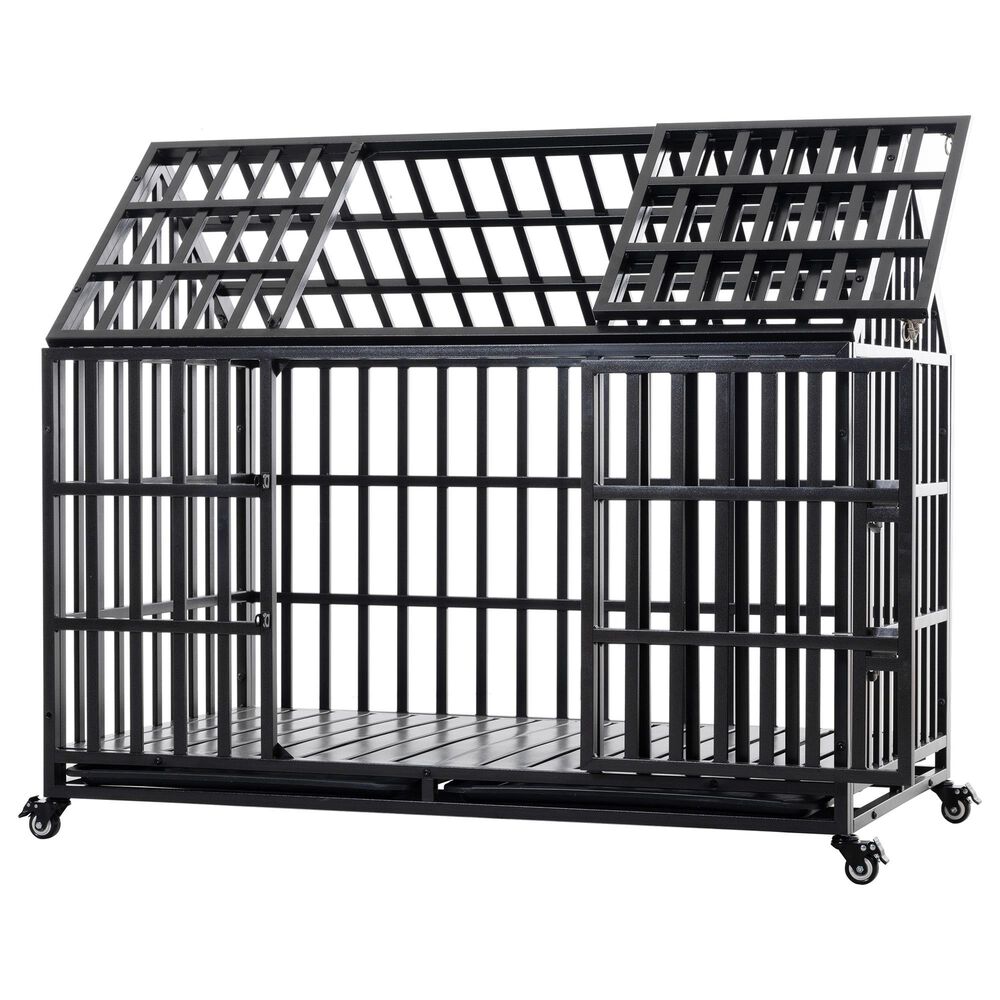 HOMLUX 55" Heavy Duty Dog Cage Pet Crate with Roof and Window on Roof in Black, , large