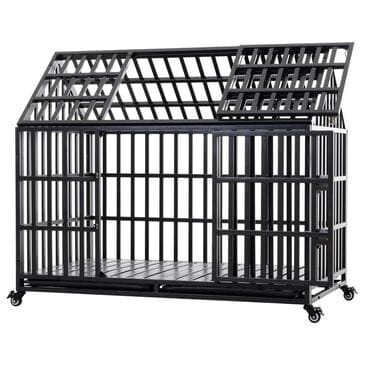 HOMLUX 55" Heavy Duty Dog Cage Pet Crate with Roof and Window on Roof in Black, , large