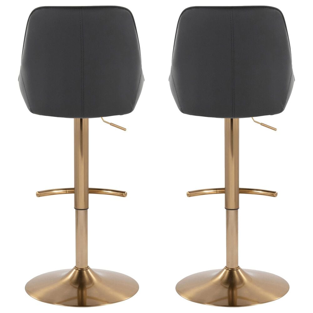 LumiSource Diana Adjustable Barstool with Black Faux Leather Upholstery in Gold (Set of 2), , large