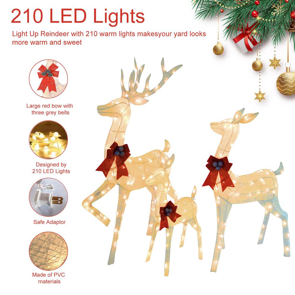 HOMLUX 3-Piece Cotton Rope Reindeer with LED Lights in White, , large