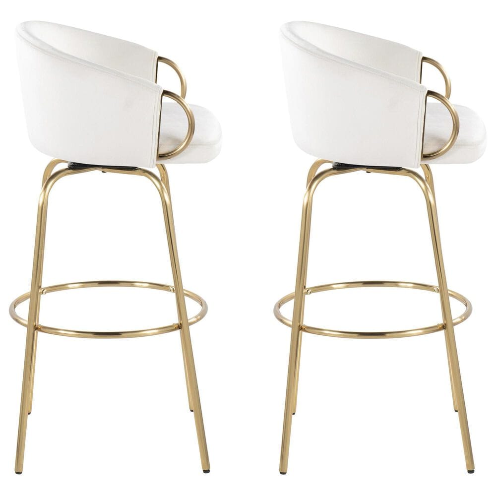 LumiSource Claire Swivel Barstool with Cream Velvet Upholstery in Gold (Set of 2), , large