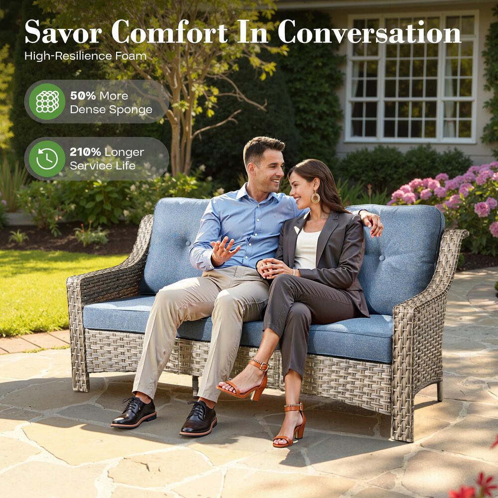 HOMLUX 6-Piece Patio Conversation Set with Coffee Table in Denim Blue, , large