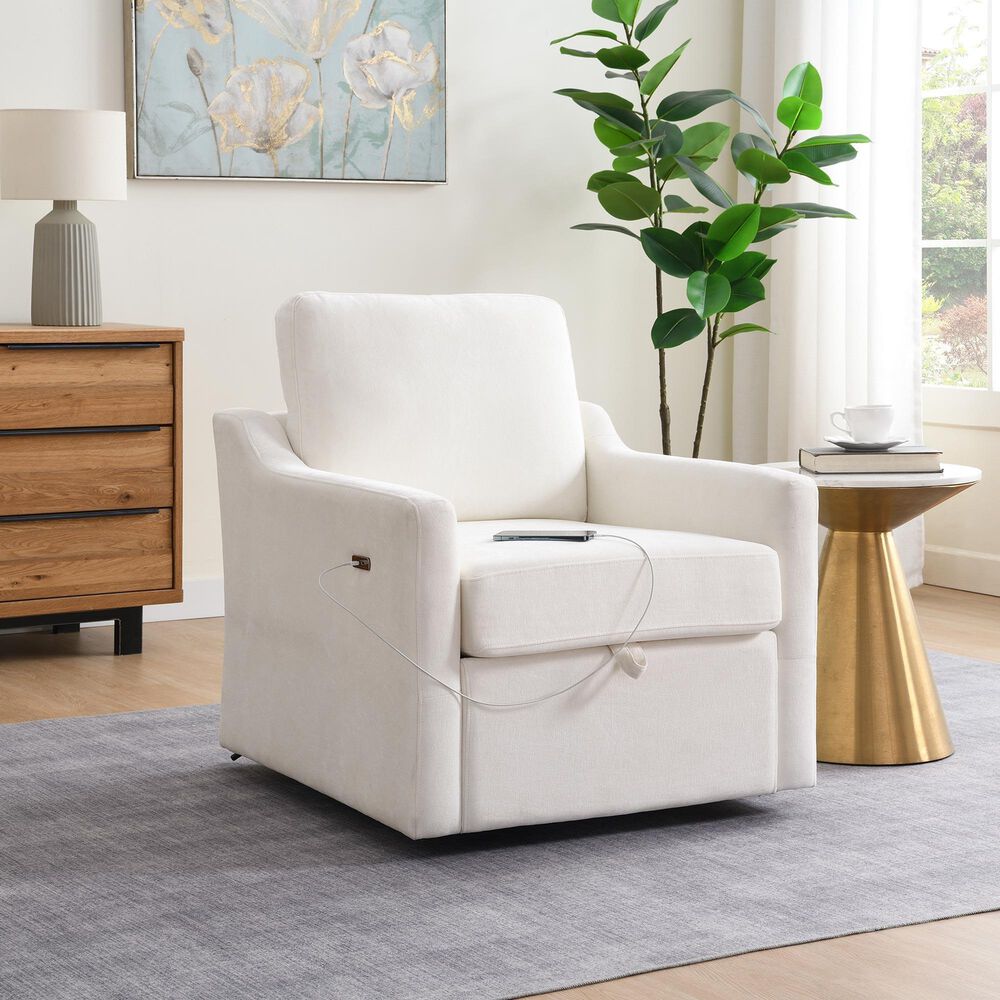 Hearth and Haven Swivel Arm Chair with USB Type-C Ports in White, , large