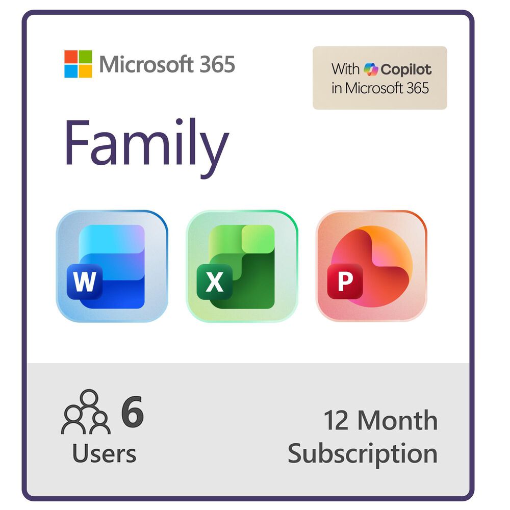 Microsoft 365 Family includes advanced security, cloud storage, and innovative apps with Microsoft Copilot. For 1-6 people., , large