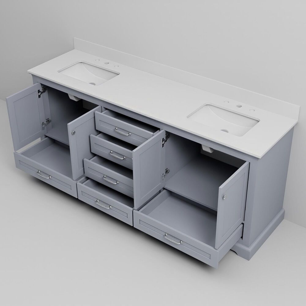 Lexora Home Dukes 80" Double Bathroom Vanity in Dark Grey with 2 cm White Cultured Marble Top and Rectangular Sinks, , large