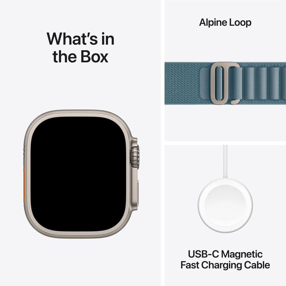 Apple Watch Ultra 3 (GPS+Cellular) 49mm Titanium Case with Light Blue Alpine Loop - Large in Natural and 2-Year AppleCare+, , large