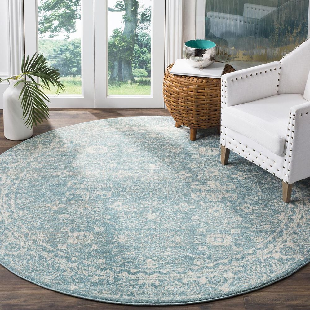 Safavieh Evoke EVK270D 3&#39; Round Light Blue and Ivory Area Rug, , large