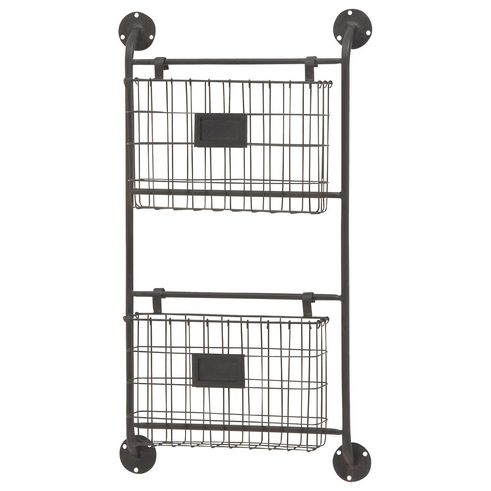 Maple and Jade 28" x 16" 2-Tier Basket Wall Rack in Black, , large