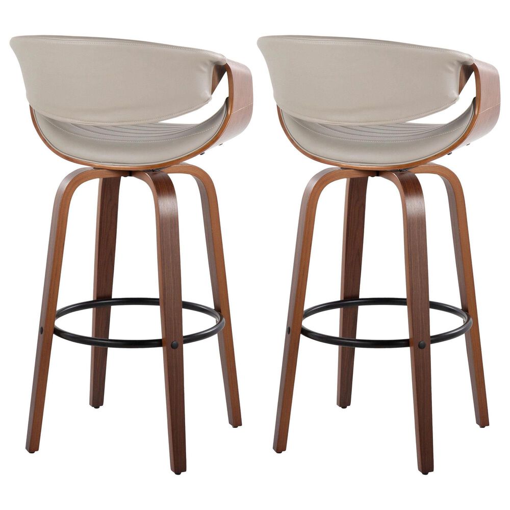 LumiSource Symphony 30" Swivel Barstool with Pewter Grey Upholstery in Walnut and Black (Set of 2), , large