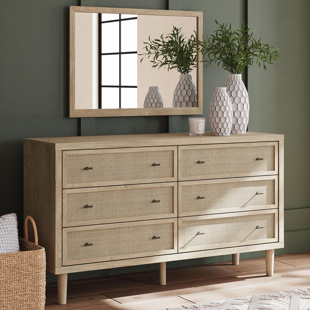 Ashley Cielden 6-Drawer Dresser and Mirror in Tan, , large