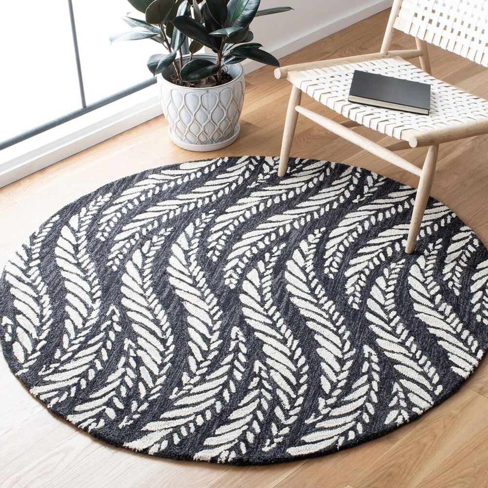 Safavieh Micro-Loop MLP170H 5&#39; Round Charcoal and Ivory Area Rug, , large