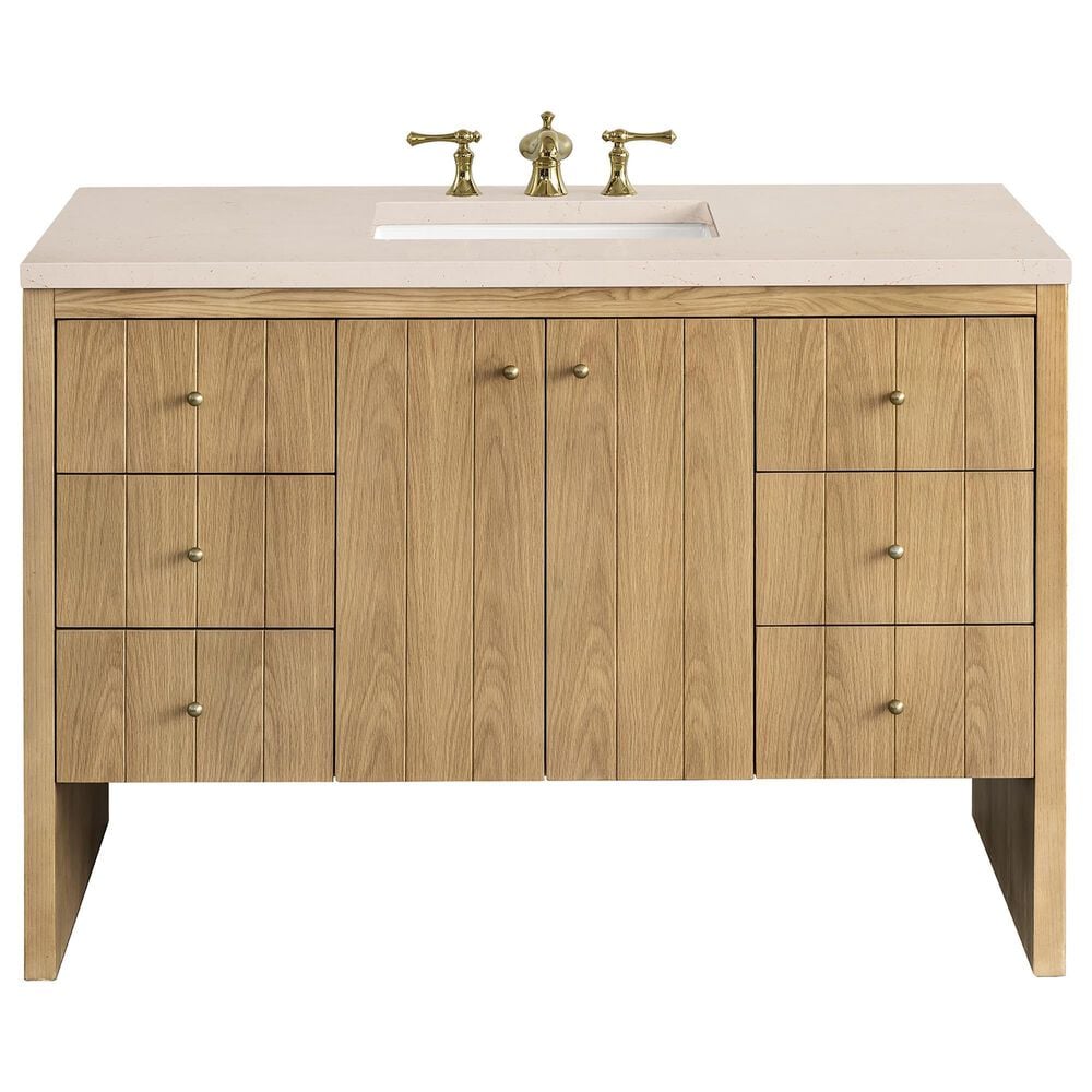 James Martin Vanities Hudson 48" Single Bathroom Vanity in Light Natural Oak with 3 cm Eternal Marfil Quartz Top and Rectangular Sink, , large