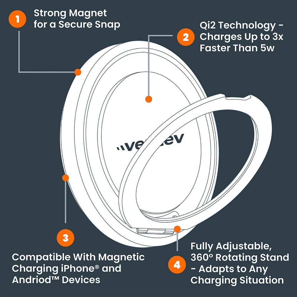 Ventev Qi2 15W Wireless Magnetic Charger with Stand in Silver, , large