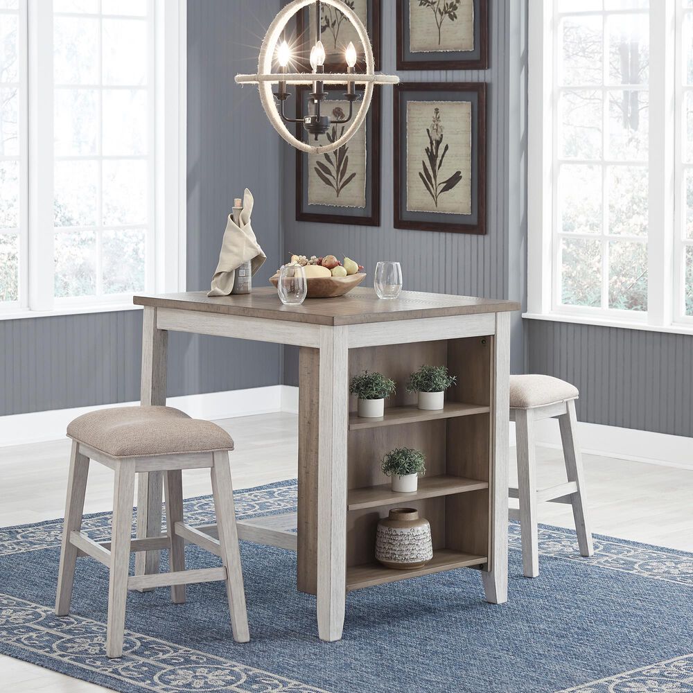 Signature Design by Ashley Skempton 3-Piece Counter Height Dining Set in White and Light Brown, , large