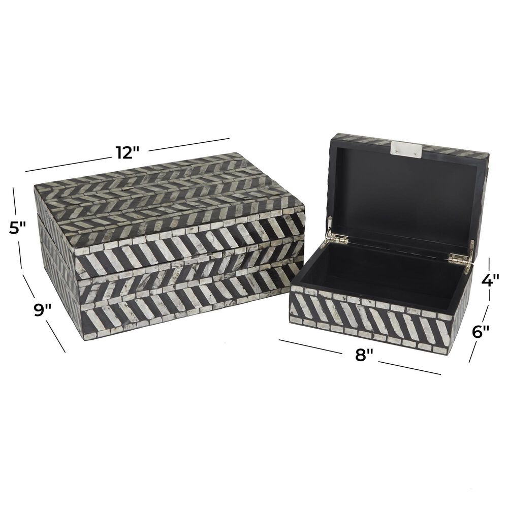 Maple and Jade 2-Piece Handmade Chevron Pattern Decorative Box Set in Polished Gray and Black, , large