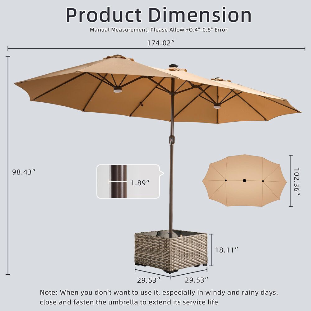 HOMLUX 2-Piece 14.5 ft Patio Umbrella and All-weather Rattan, Square Coffee Table Outdoor Set in Khaki, , large