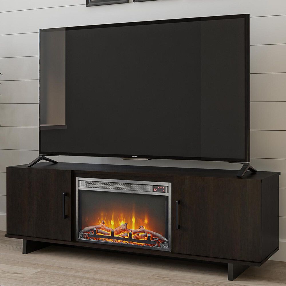 DHP Dougherty 60" TV Stand with Fireplace in Dark Russet Cherry, , large