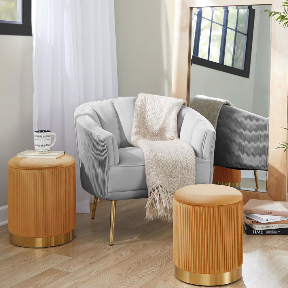 Lumisource Marla 2-Piece Nesting Pleated Ottoman Set in Orange, , large