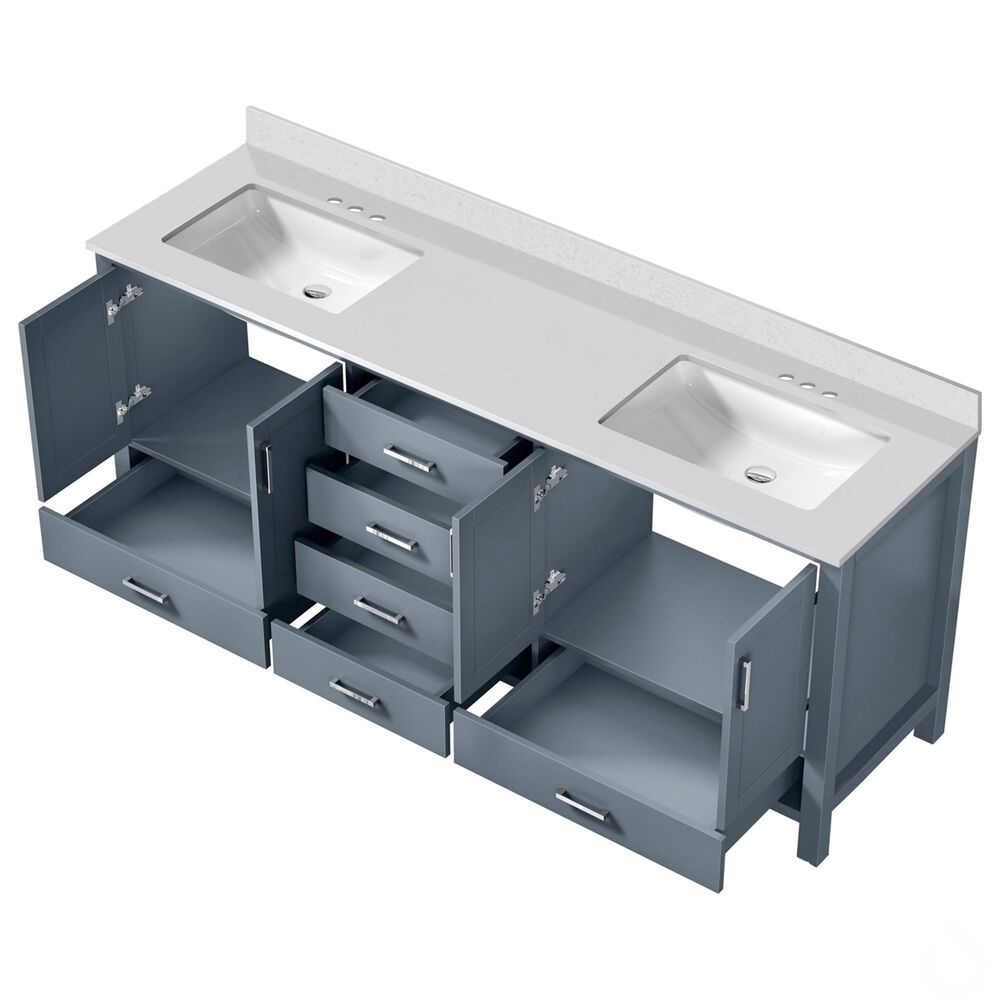 Lexora Home Jacques 80&quot; Double Bathroom Vanity in Dark Grey with 2 cm White Quartz Top and Rectangular Sinks, , large