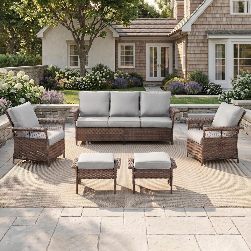 Sunwell Garden 5-Piece Patio Conversation Set with Stationary Chairs in Beige, , large