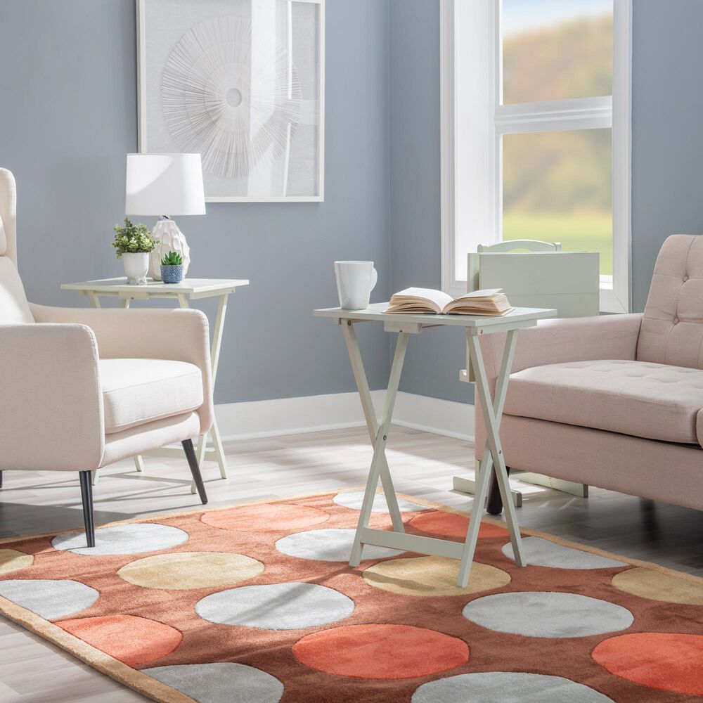 Linon Home Decor Compass Folding TV Tray Table Set with Stand in Light Gray (Set of 4), , large