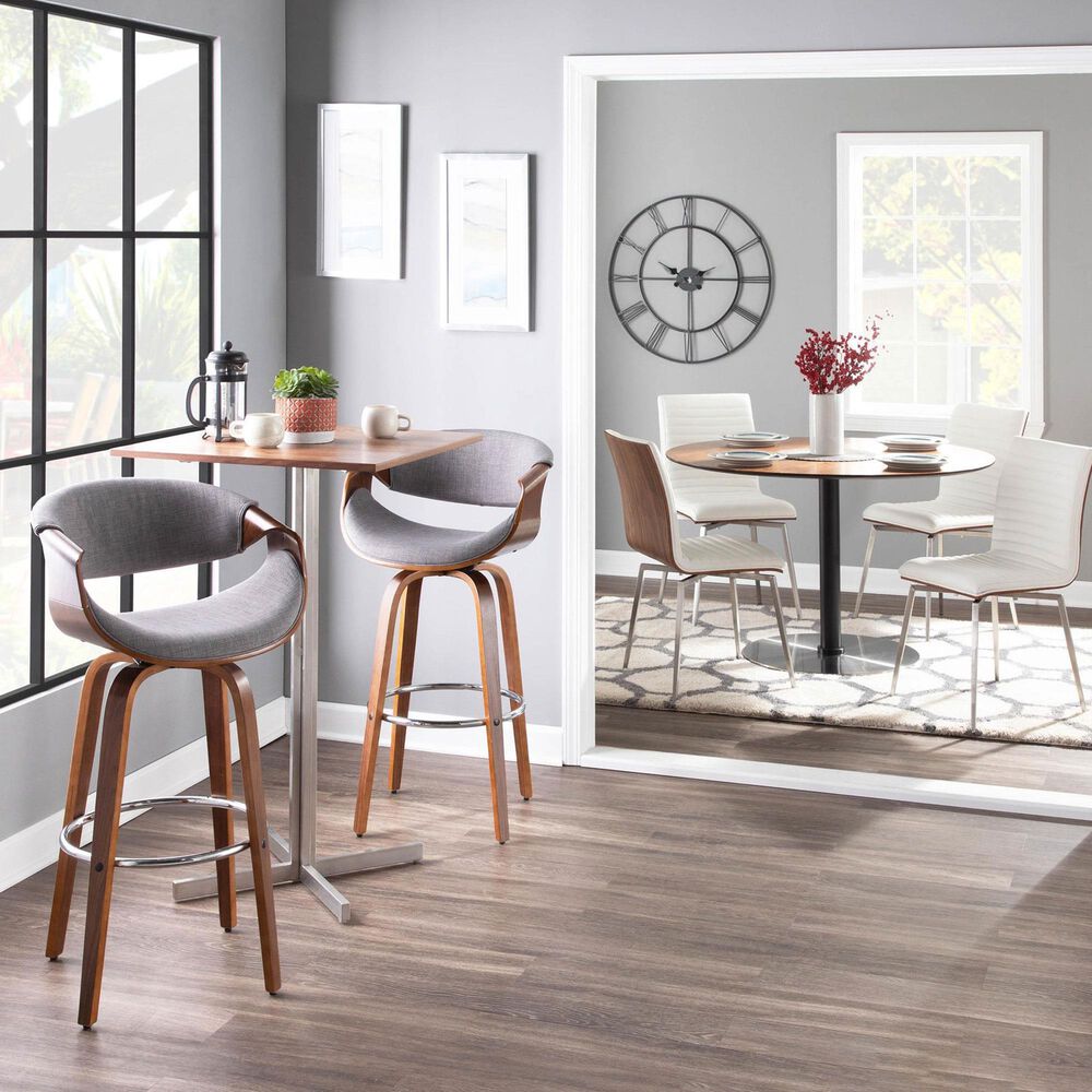 LumiSource Curvini 30" Swivel Barstool with Grey Upholstery in Walnut and Chrome (Set of 2), , large