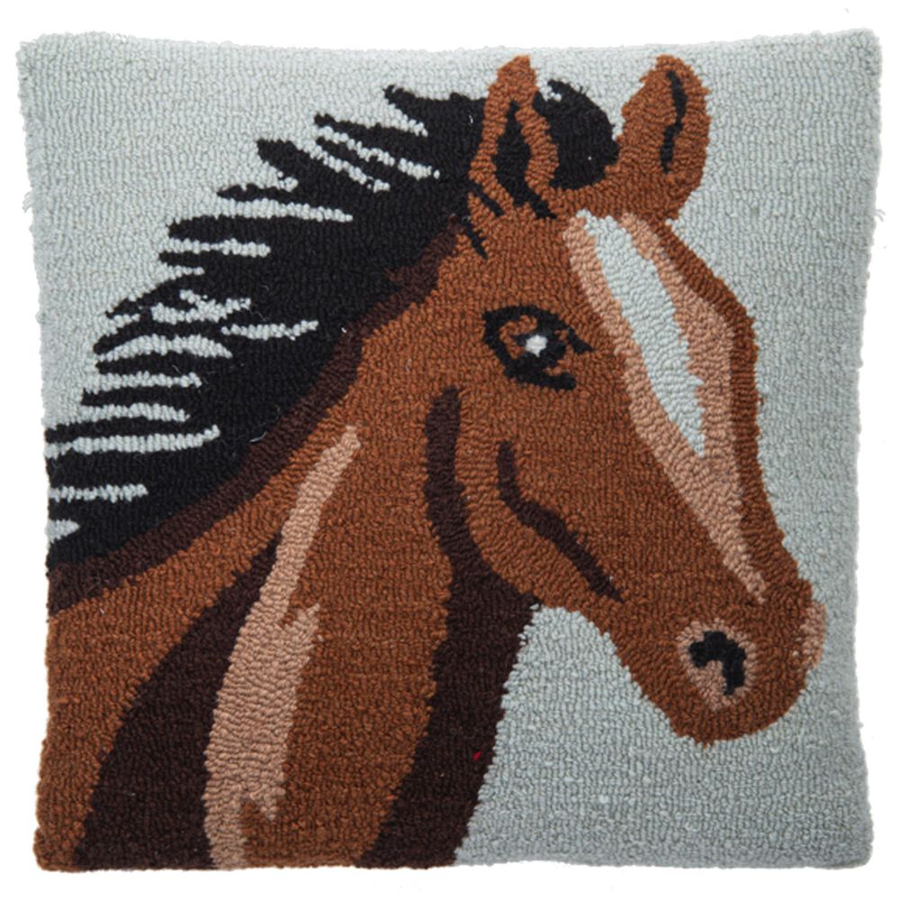 Ganz USA Punch Hook Horse 18" x 18" Throw Pillow in Multicolor, , large