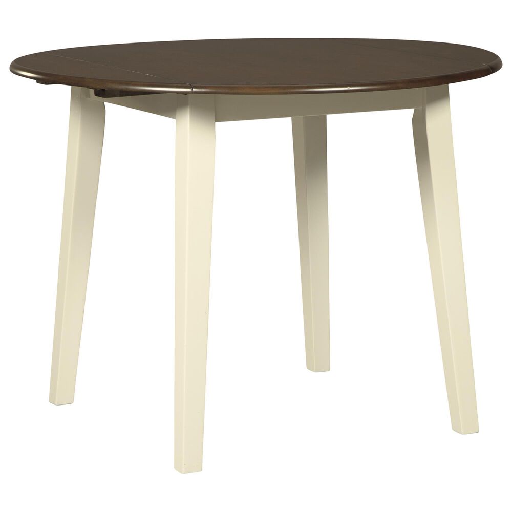 Ashley Woodanville Round Dining Table with 2 Drop Leaves in Cream and Brown - Table Only, , large