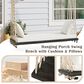 Hearth and Haven Topmax Outdoor Hanging Porch Swing Bench with Beige Cushion in Brown, , large
