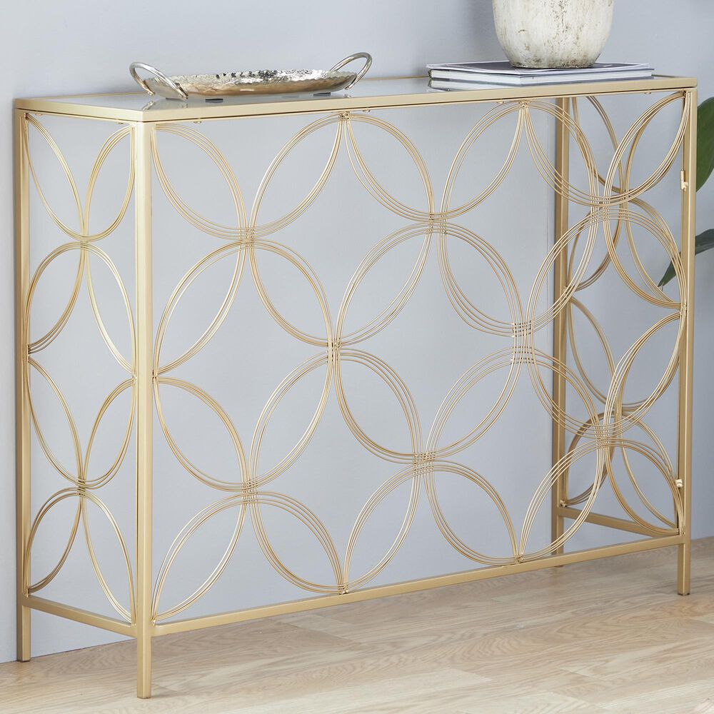 Maple and Jade Contemporary Console Table in Matte Gold, , large