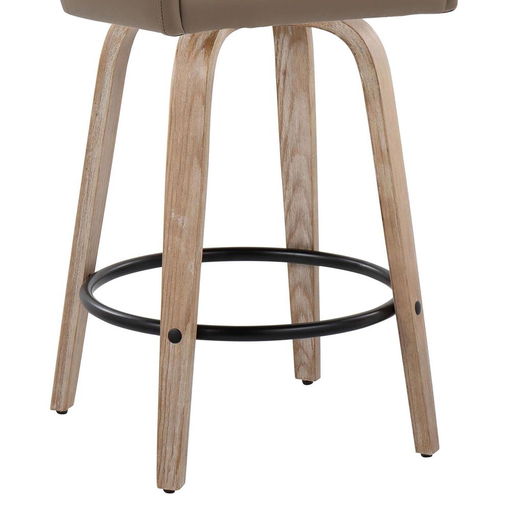 LumiSource Hannah Swivel Counter Stool with Brown Faux Leather Upholstery in Whitewashed and Black (Set of 2), , large