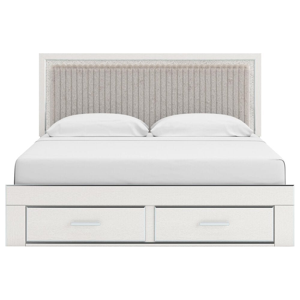 Ashley Zuraleus 4-Piece King Upholstered Storage Bedroom Set in Matte White, , large