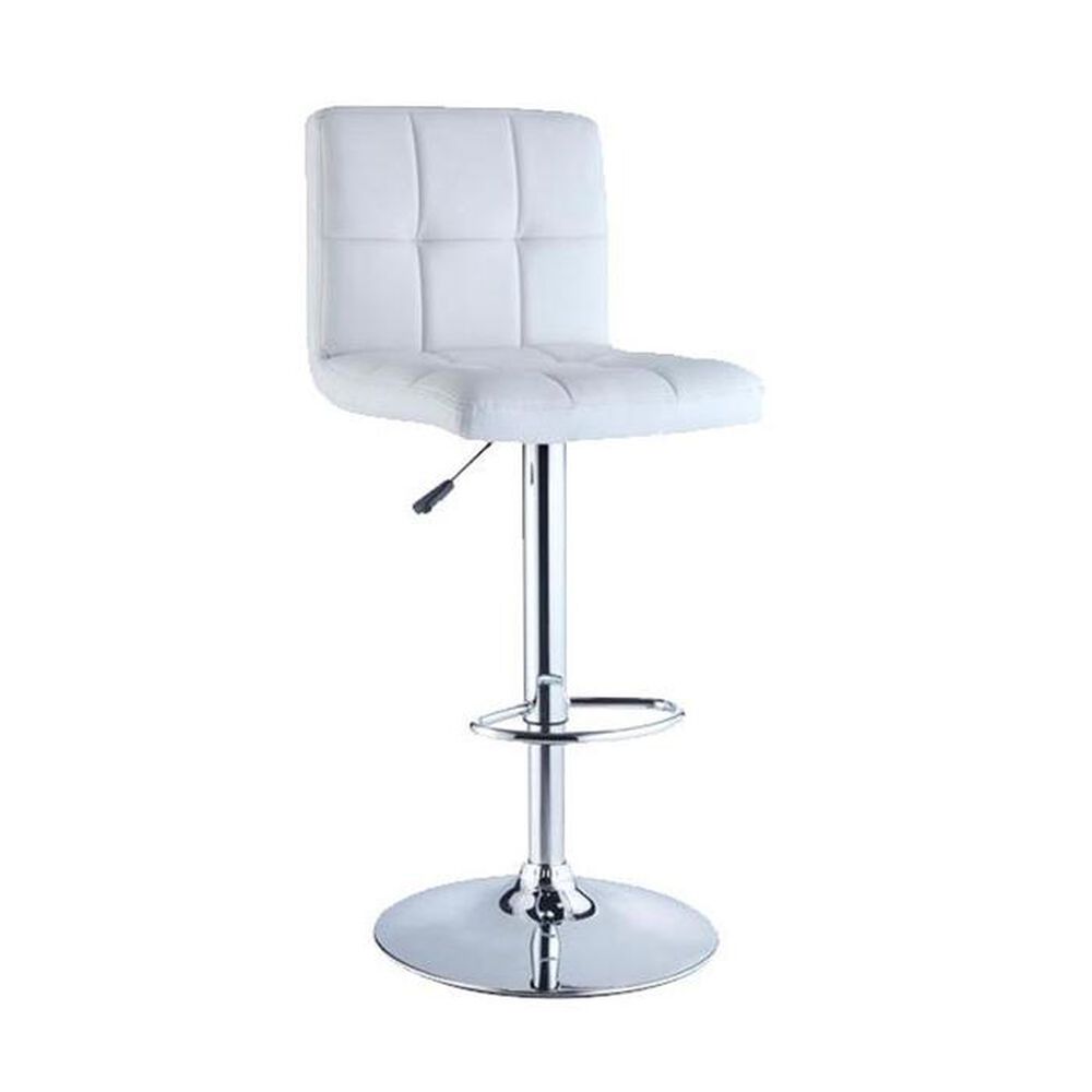 Parkerville Furniture Line Quilted Back Adjustable Swivel Bar Stool in Chrome and White, , large