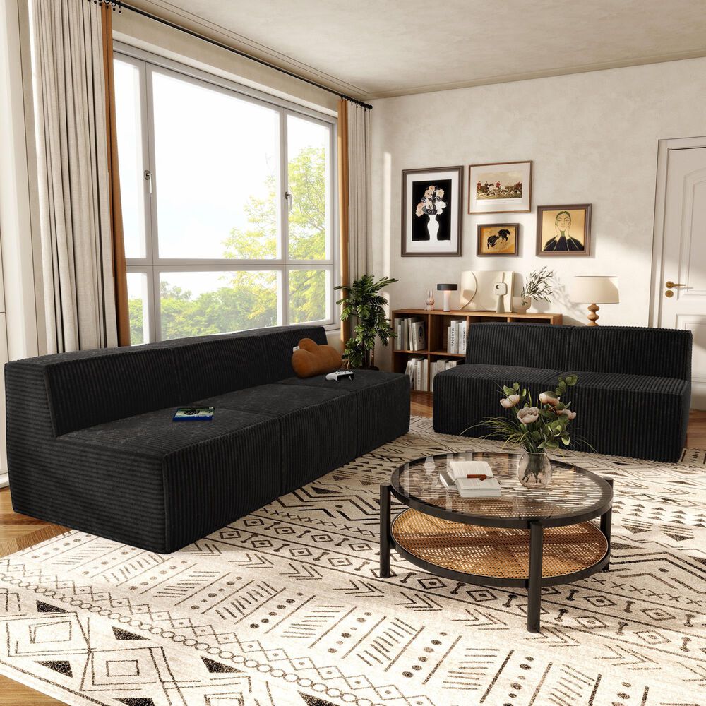 Furniture of America Facil 5-Piece Modular Armless Sofa Set in Black, , large