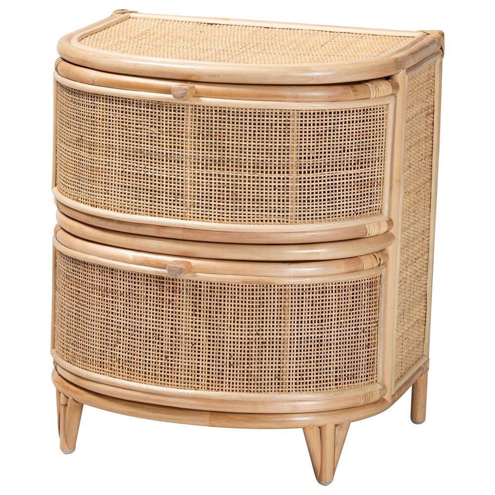 Baxton Studio Oleta 2-Drawer Rattan Nightstand in Natural Brown, , large