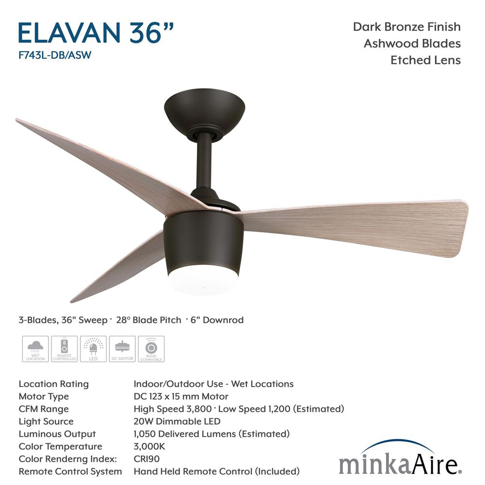 Minka-Aire Elavan 36" Indoor/Outdoor Ceiling Fan with LED Light in Dark Bronze, , large